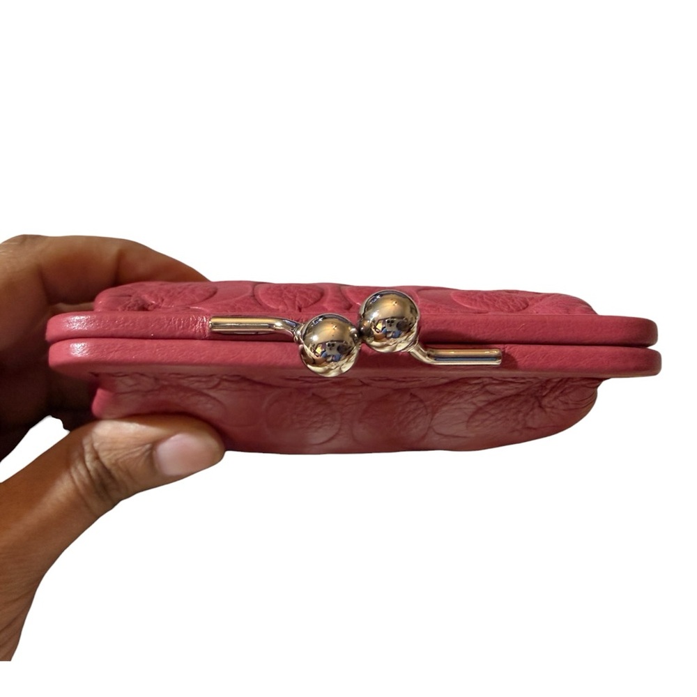 Coach Embossed Leather Kiss-Lock Coin Purse in Sunset Red, NWT - Picture 10 of 11